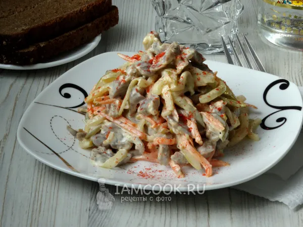 Фото блюда: Салат из куриных желудков с маринованным огурцом