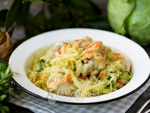 Фото блюда: Тушеная капуста с куриными крылышками