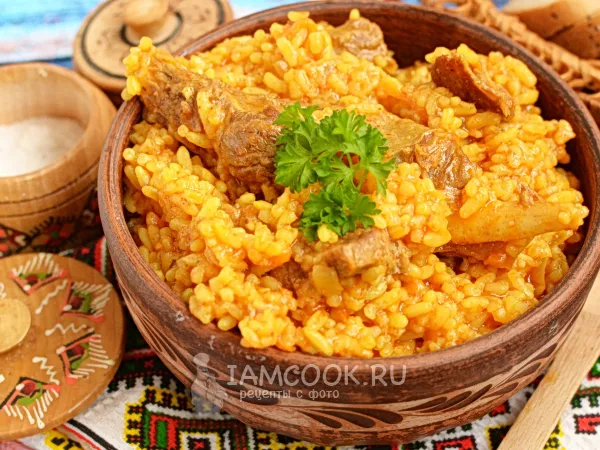 Фото готового блюда: Плов из пропаренного риса со свининой