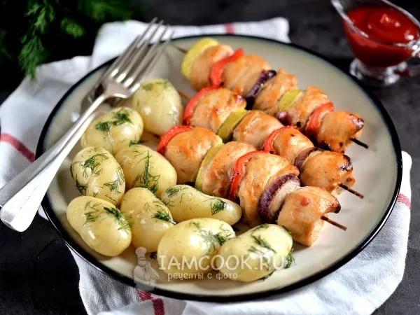 Фото блюда: Шашлык на кефире из куриного филе с овощами