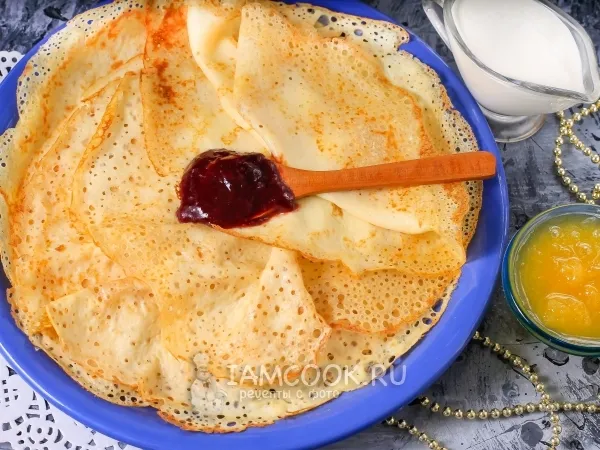 Фото блюда: Ажурные блины на кефире с кипятком