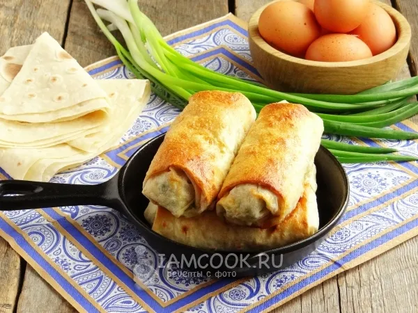 Фото блюда: Пирожки из лаваша с яйцом и луком