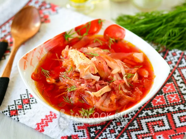 Фото готового блюда: Борщ без картошки (с курицей)