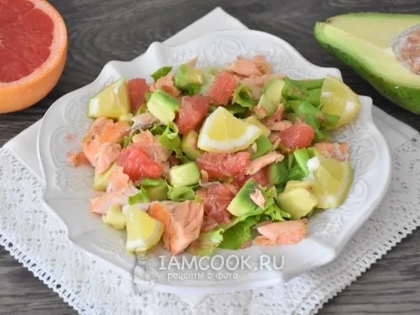 Фото блюда: Салат с лососем, грейпфрутом и авокадо