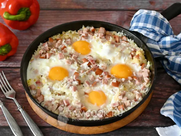 Фото готового блюда: Рис с ветчиной и яйцом