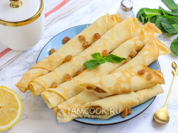 Фото блюда: Блины с изюмом (на молоке)