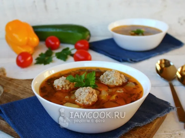 Фото блюда: Суп с фрикадельками и кабачками