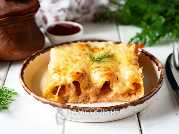 Фото блюда: Макароны трубочки с фаршем в духовке