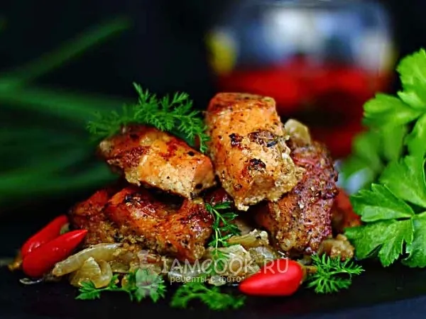 Фото блюда: Шашлык в духовке на луковой подушке