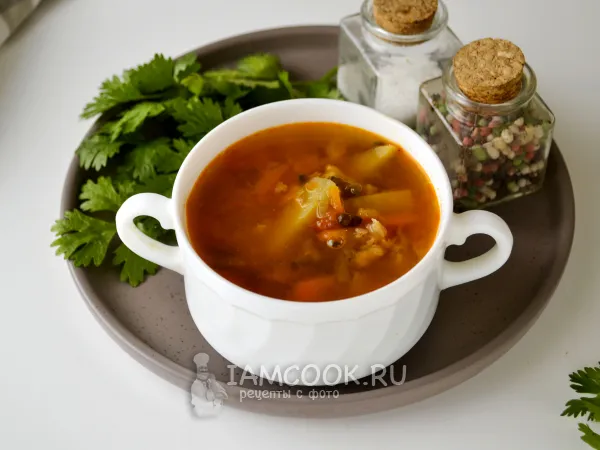 Фото готового блюда: Овощной суп с машем