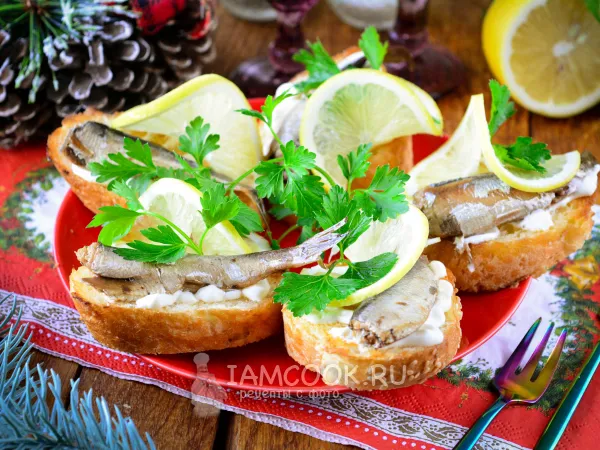 Фото блюда: Бутерброды со шпротами и лимоном