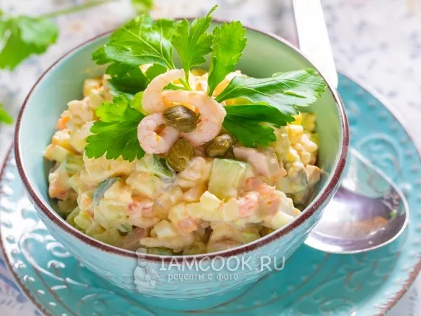 Фото блюда: «Оливье» с каперсами и креветками