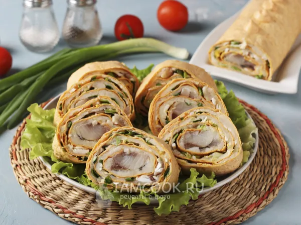 Фото готового блюда: Рулеты из лаваша с сельдью и картофелем