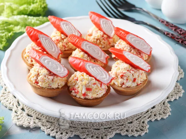 Фото блюда: Тарталетки с крабовыми палочками, яйцом и сыром