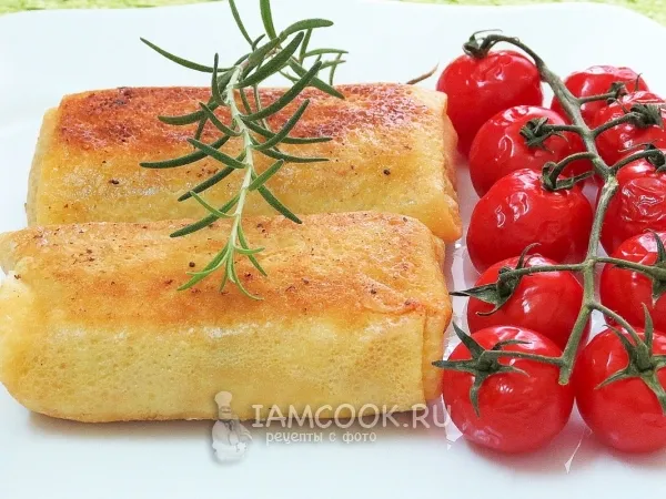 Фото готового блюда: Блинчики с мясом, грибами и картошкой