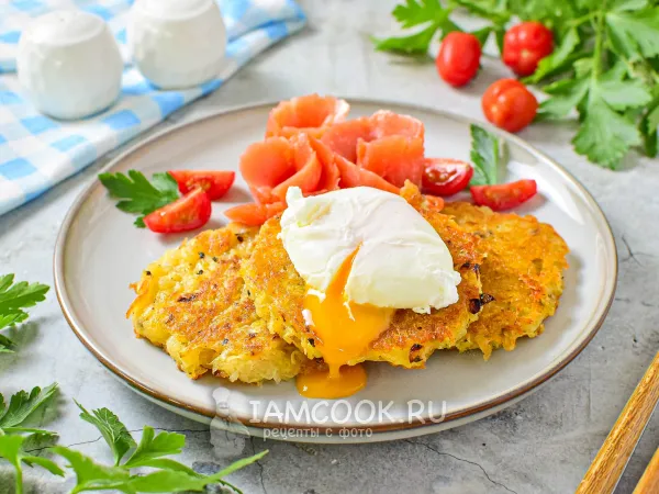 Фото блюда: Драники с форелью и яйцом