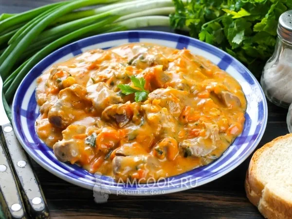 Фото блюда: Гуляш из куриных желудков