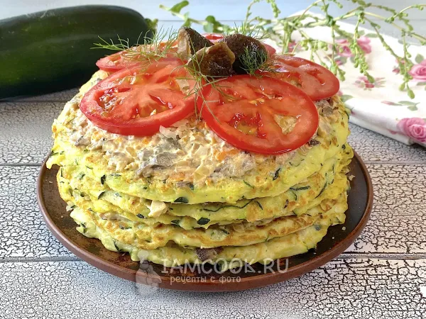 Фото блюда: Кабачковый торт с грибами и сыром