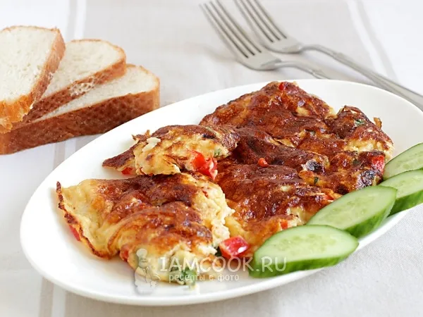 Фото блюда: Омлет с помидорами, сыром и зеленью