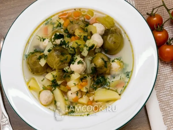 Фото готового блюда: Суп с брюссельской капустой и фрикадельками
