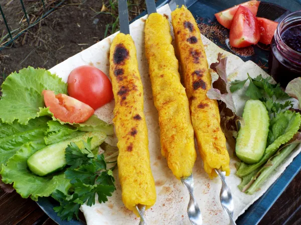 Фото готового блюда: Люля-кебаб из картофеля на мангале