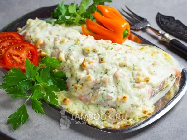 Фото блюда: Лосось, запеченный с креветками