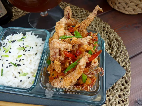 Фото блюда: Щупальца кальмаров с пастой тобадзян