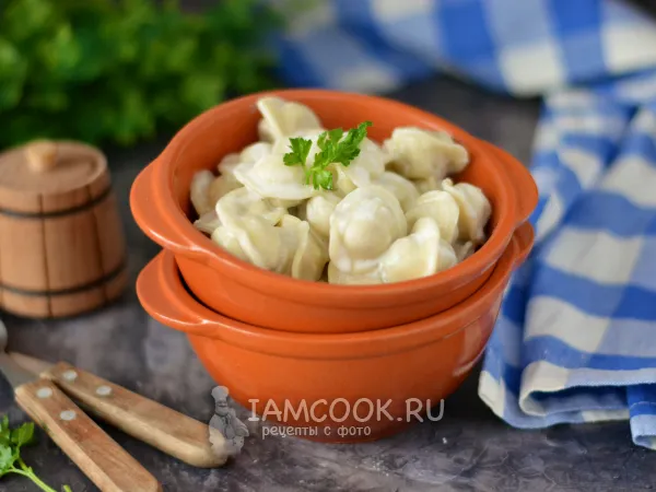 Фото блюда: Пельмени со сливками на сковороде