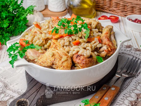 Фото блюда: Курица с перловкой в духовке в рукаве