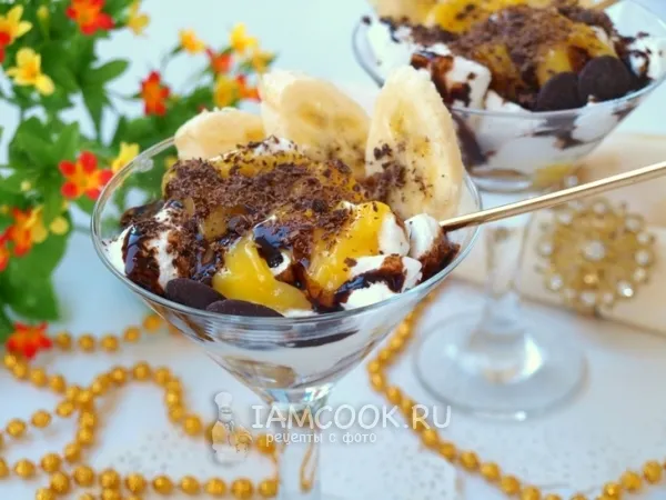 Фото готового блюда: Мороженое с лимонным курдом, шоколадом и бананом