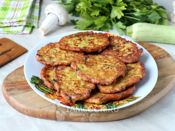 Фото блюда: Оладьи из кабачков с грибами