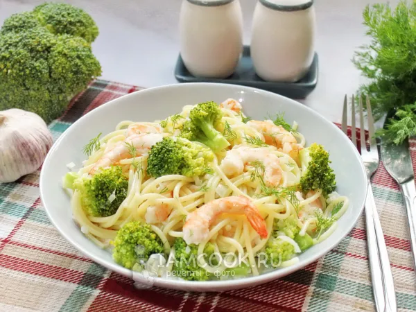 Фото блюда: Паста с креветками и брокколи
