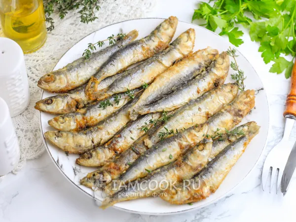 Фото блюда: Жареные сардины на сковороде
