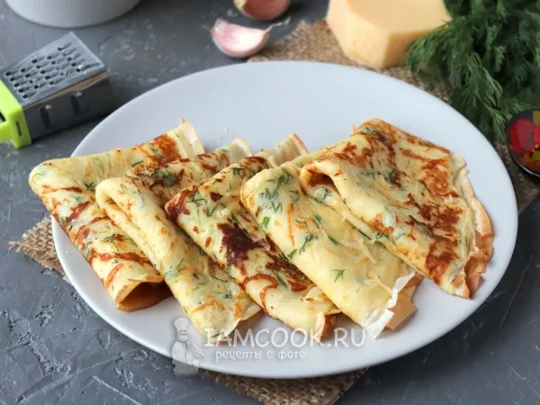 Фото готового блюда: Блины с сыром и укропом