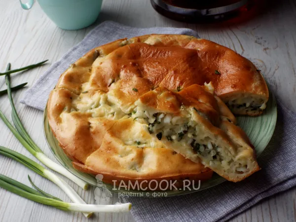 Фото блюда: Заливной пирог с рисом, яйцом и луком
