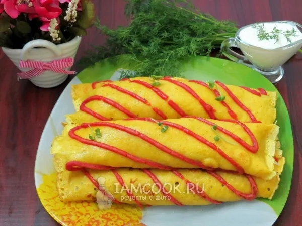 Фото готового блюда: Нежные блинчики с капустой