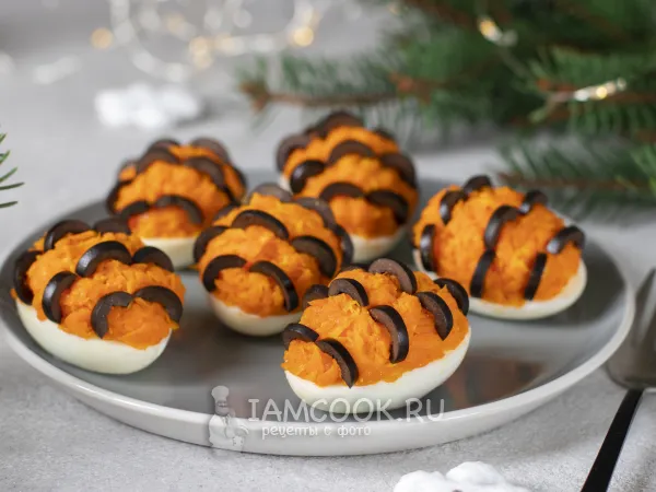 Фото блюда: Фаршированные яйца «Полосатики»