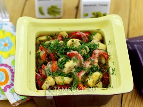 Фото готового блюда: Шампиньоны с болгарским перцем и пармезаном