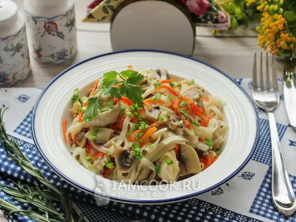 Фото блюда: Лапша удон с курицей и грибами