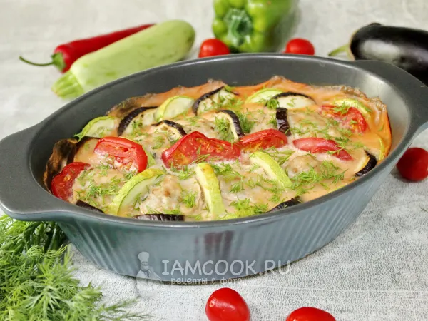 Фото блюда: Овощи, запеченные в духовке с фаршем