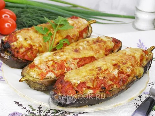 Фото блюда: Битые баклажаны с фаршем, запеченные в духовке