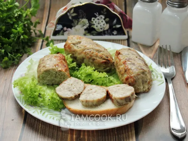 Фото блюда: Колбаски из фарша без оболочки в духовке (в пергаменте)