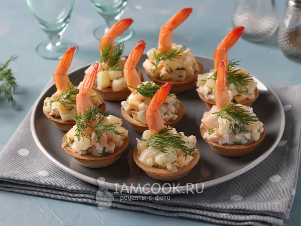 Фото готового блюда: Тарталетки с креветками и ананасом