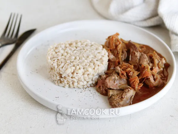 Фото блюда: Перловка с куриной печенью в духовке