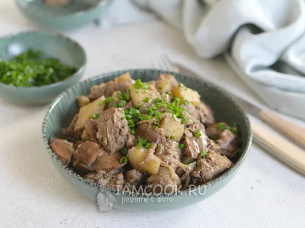 Фото блюда: Куриная печень с яблоками в мультиварке