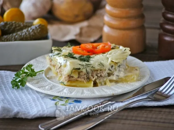 Фото блюда: Картофельная запеканка с фаршем в микроволновке