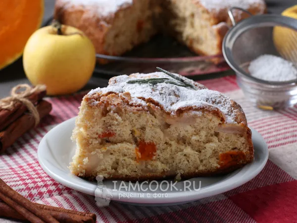 Фото готового блюда: Шарлотка с тыквой и яблоками