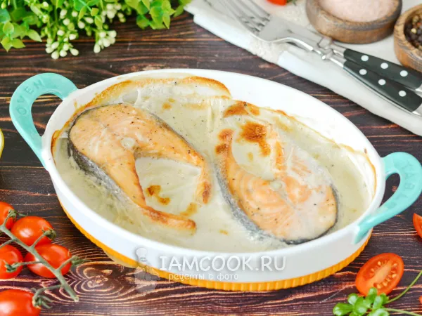Фото блюда: Стейки семги в сливках в духовке