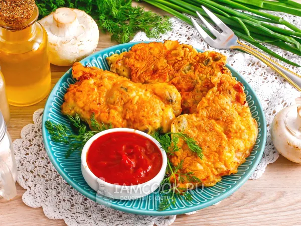 Фото блюда: Свиные отбивные с грибами в кляре