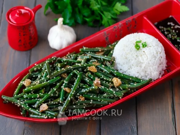 Фото блюда: Стручковая фасоль с чесноком и соевым соусом